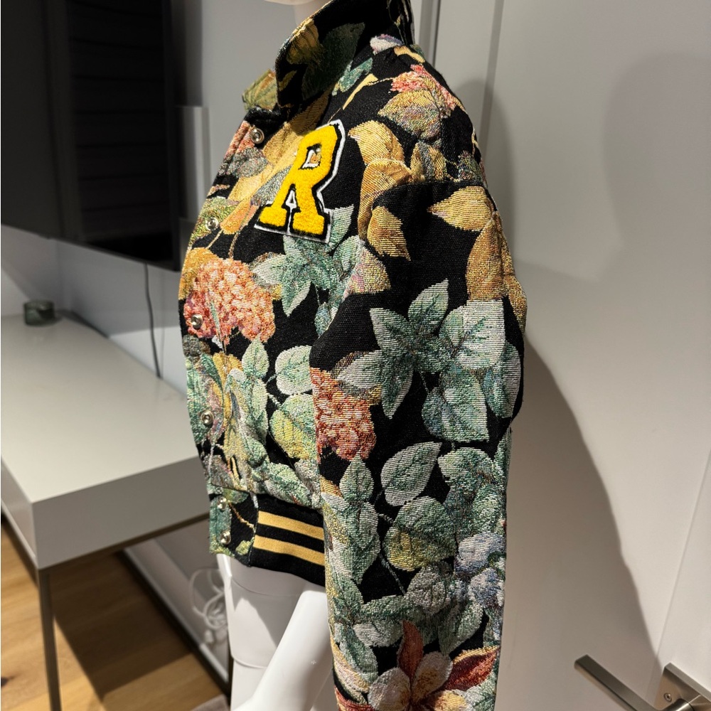 Floral Varsity Jacket with Yellow Letter